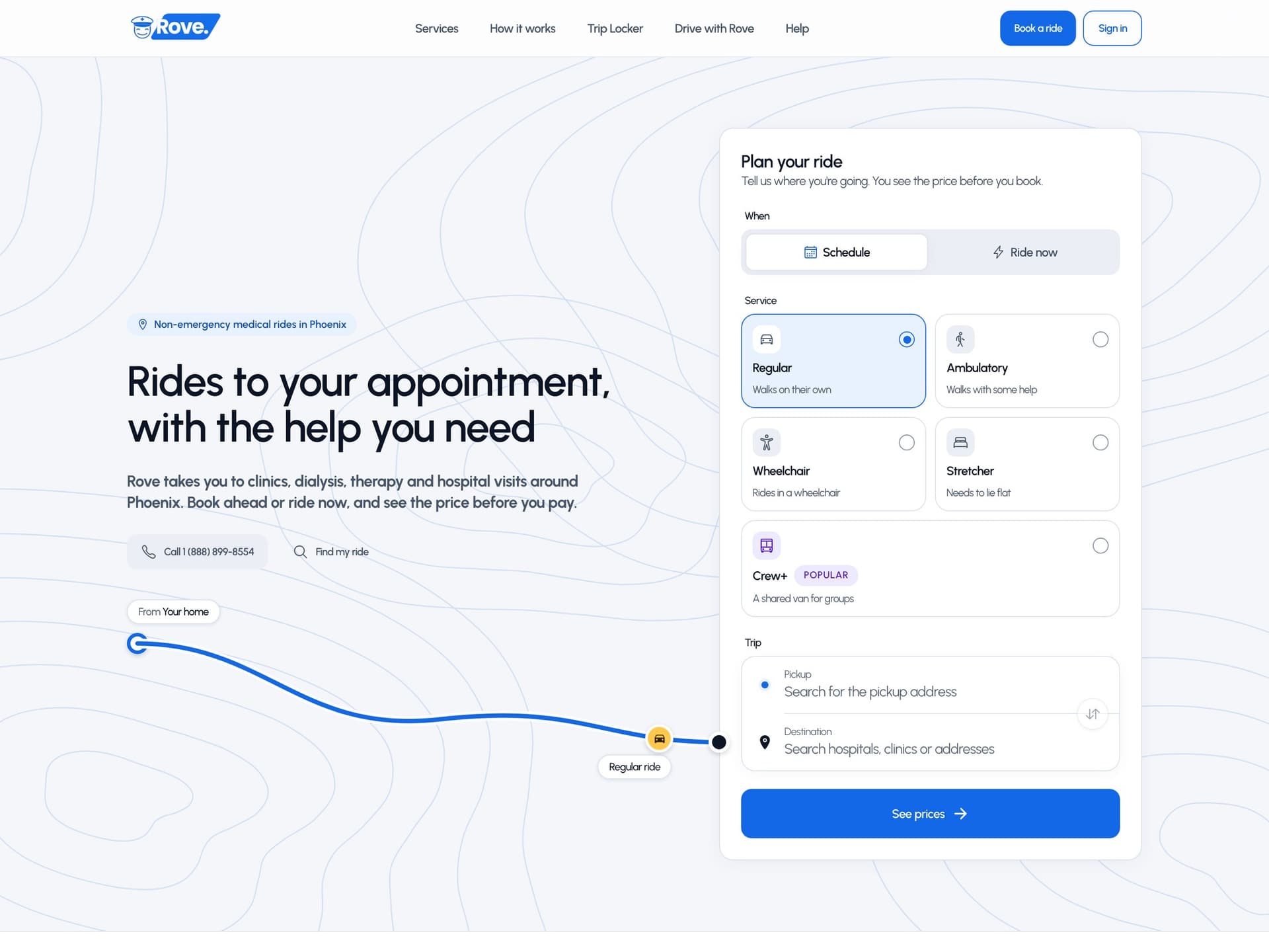 RoveApp — Non-emergency medical rides in Phoenix, with wheelchair and stretcher options