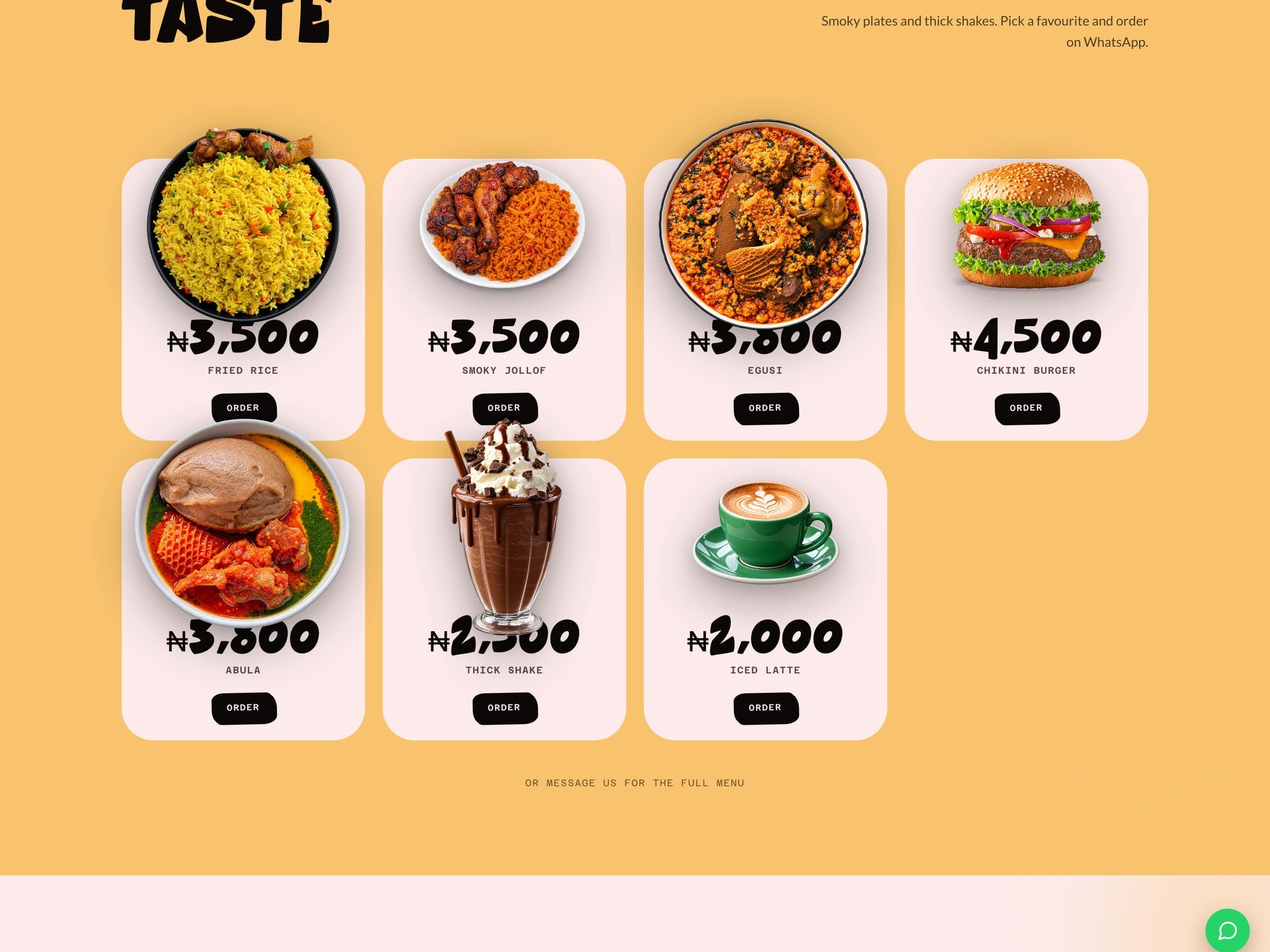 Chikini Monie — 24/7 food brand site with menu, reels and WhatsApp ordering